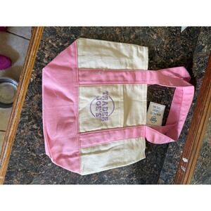 Trader Joe's Mini Pastel Canvas Tote Bag Pink Cream Purple Logo NWT Limited Ed